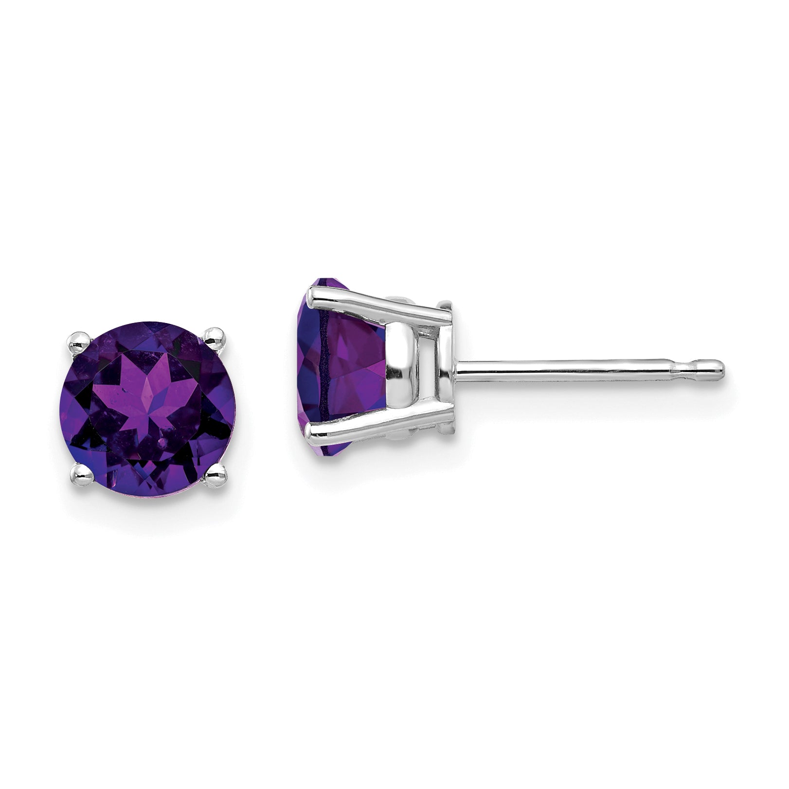 14k White Gold 6mm Amethyst Earrings Main image
