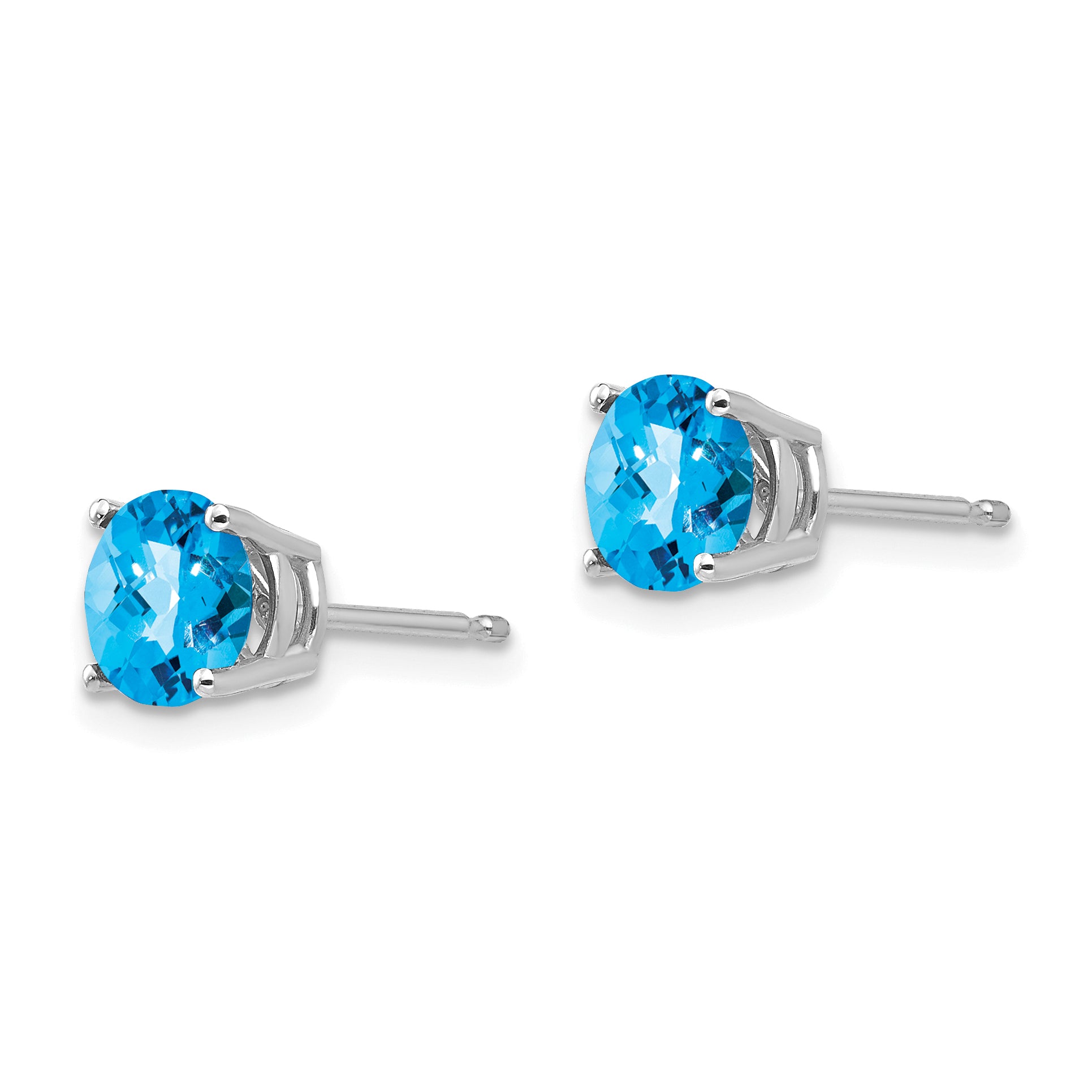 14k White Gold 6mm Blue Topaz Checker Earrings Secondary image