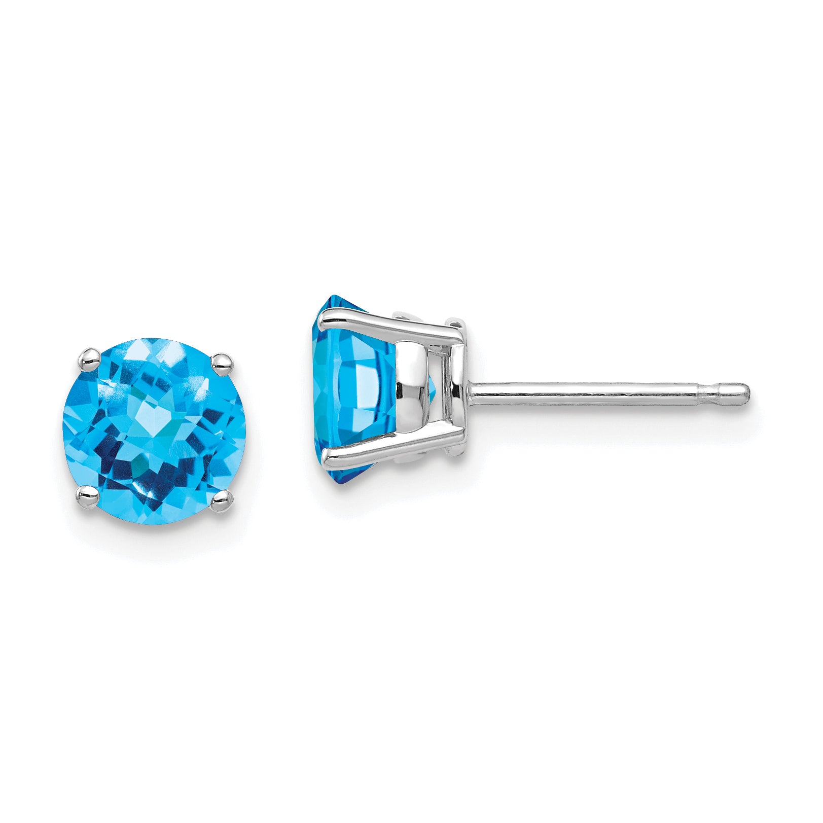 14k White Gold 6mm Blue Topaz Checker Earrings Main image