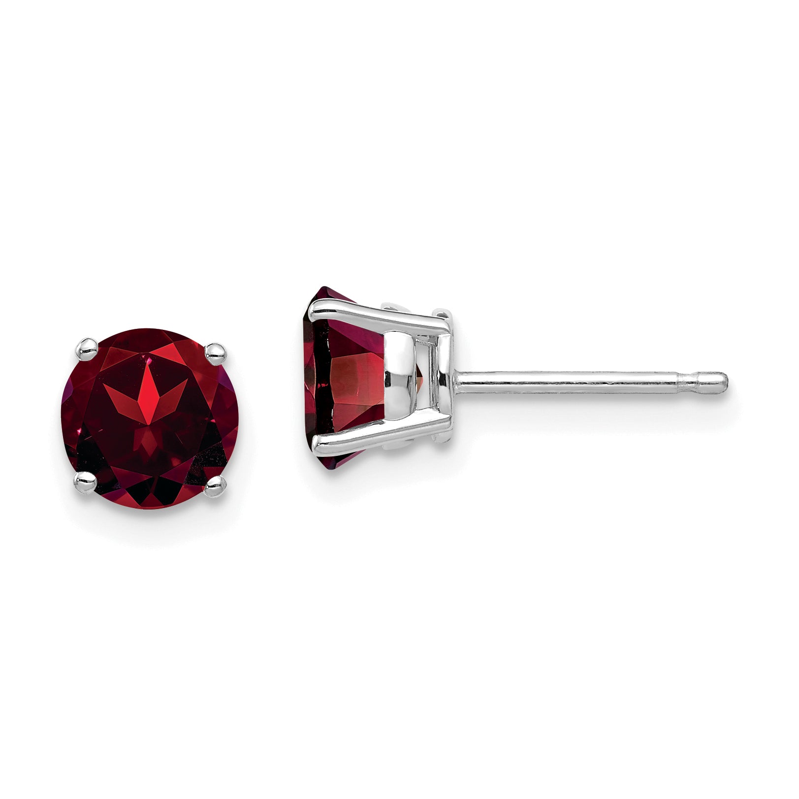 14k White Gold 6mm Garnet Earrings