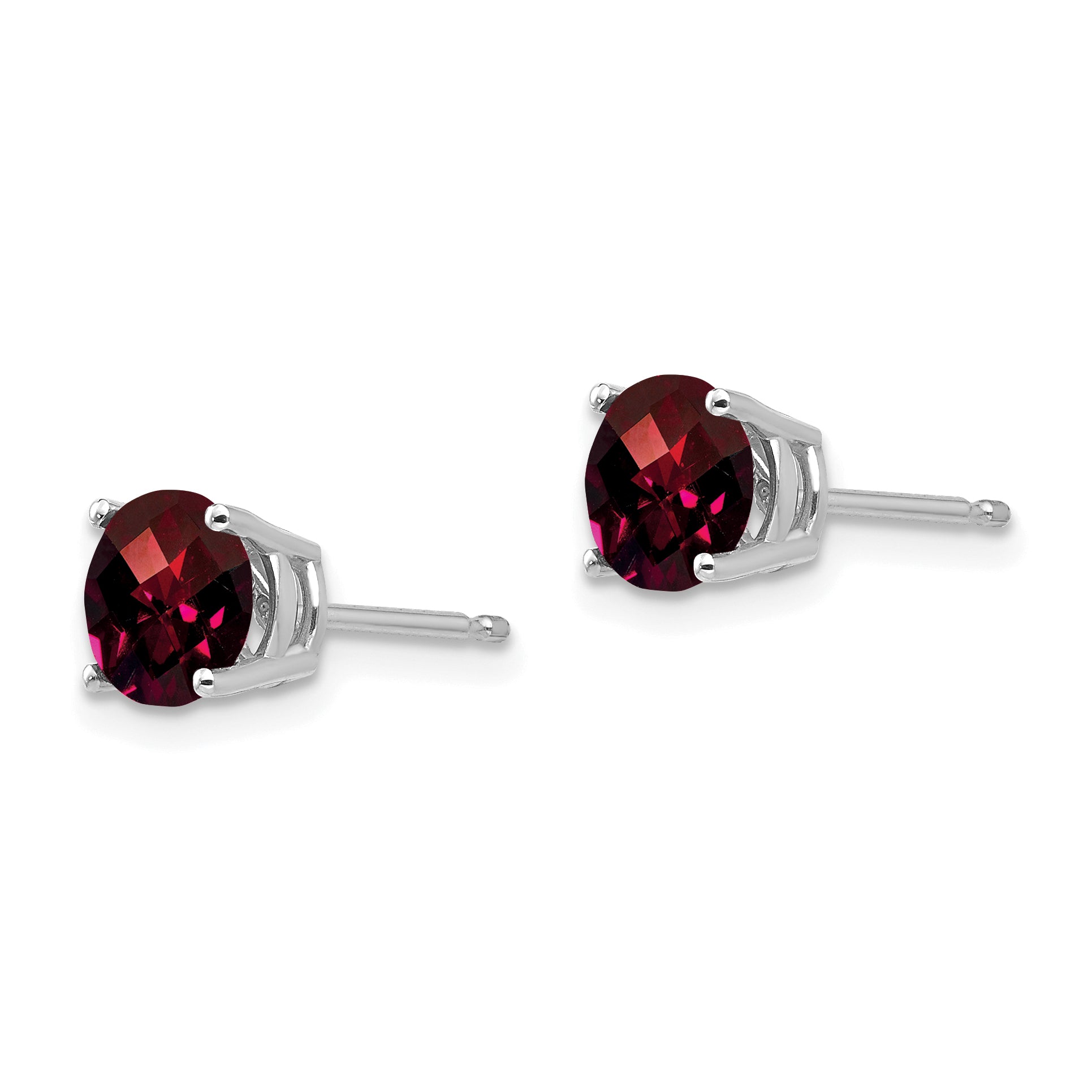 Garnet Checker Stud Earrings in 14K White Gold, 6mm Secondary image