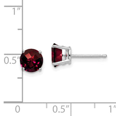 14k White Gold 6mm Garnet Checker Earrings