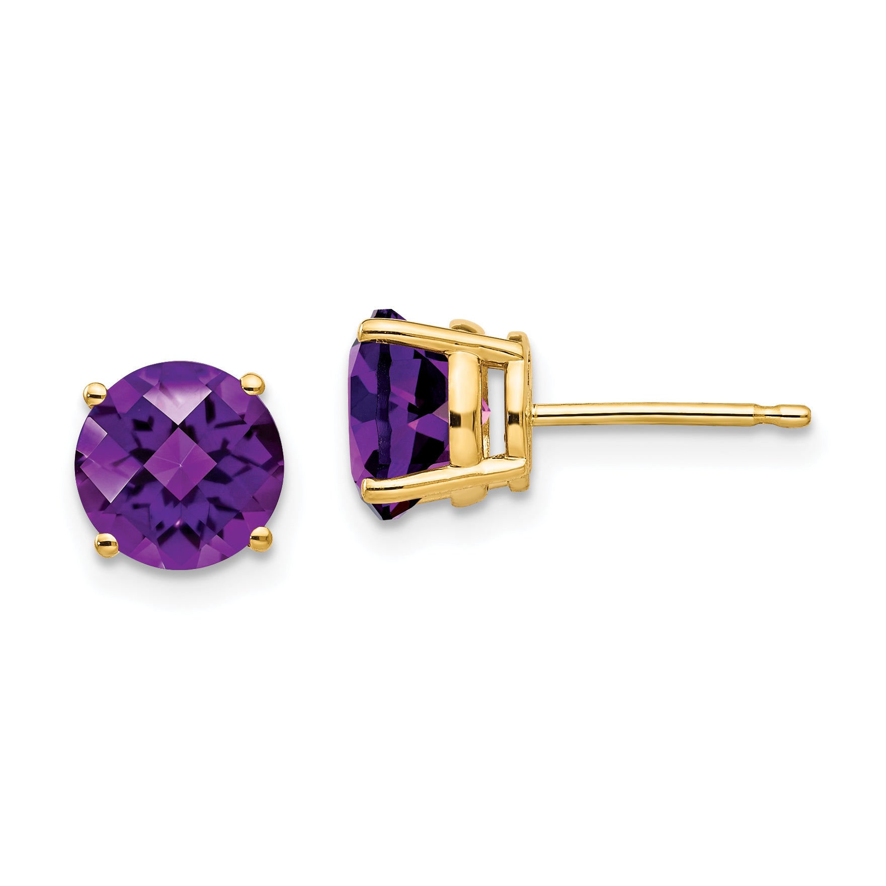 14k 7mm Amethyst Checker Earrings Main image
