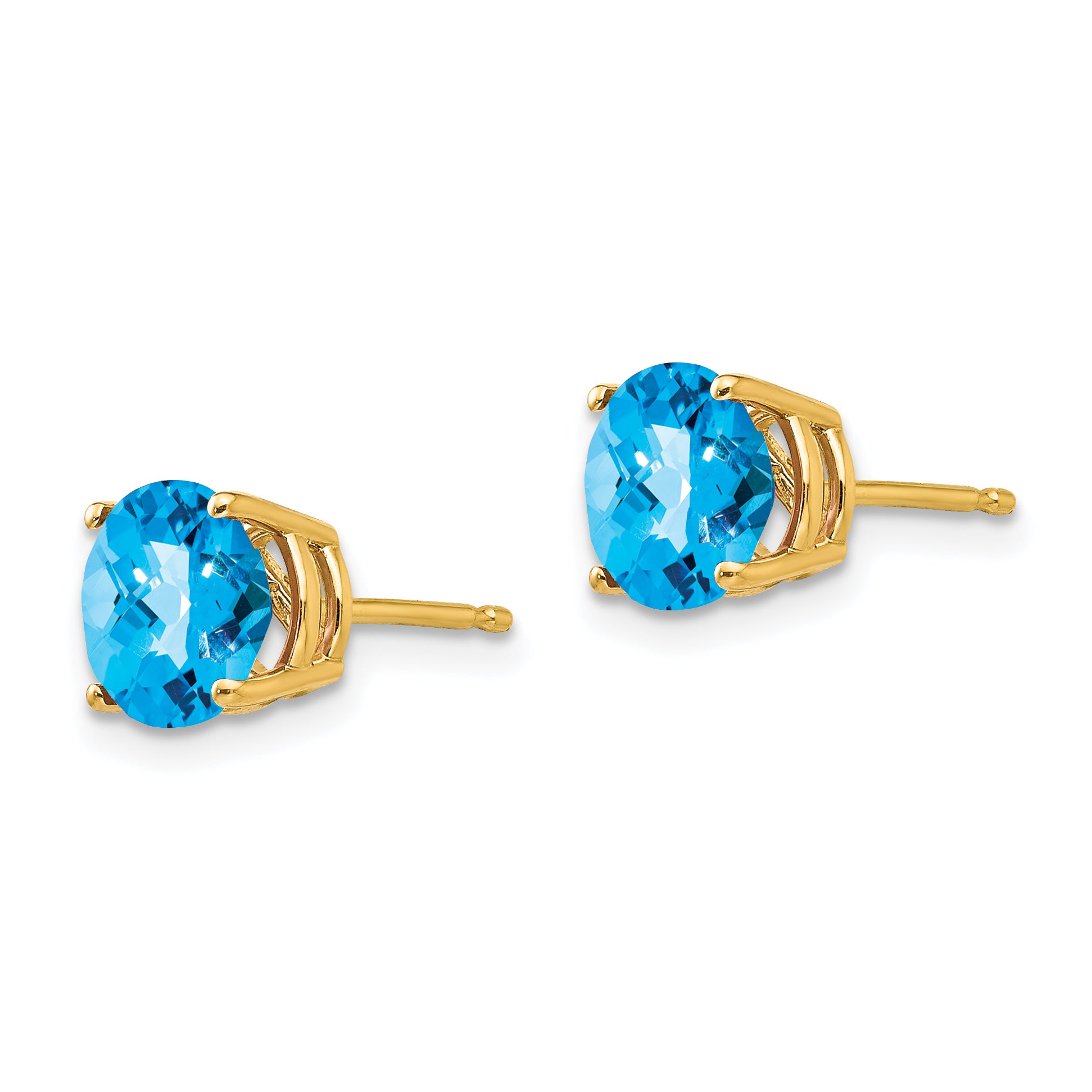14k 7mm Blue Topaz Checker Earrings Secondary image