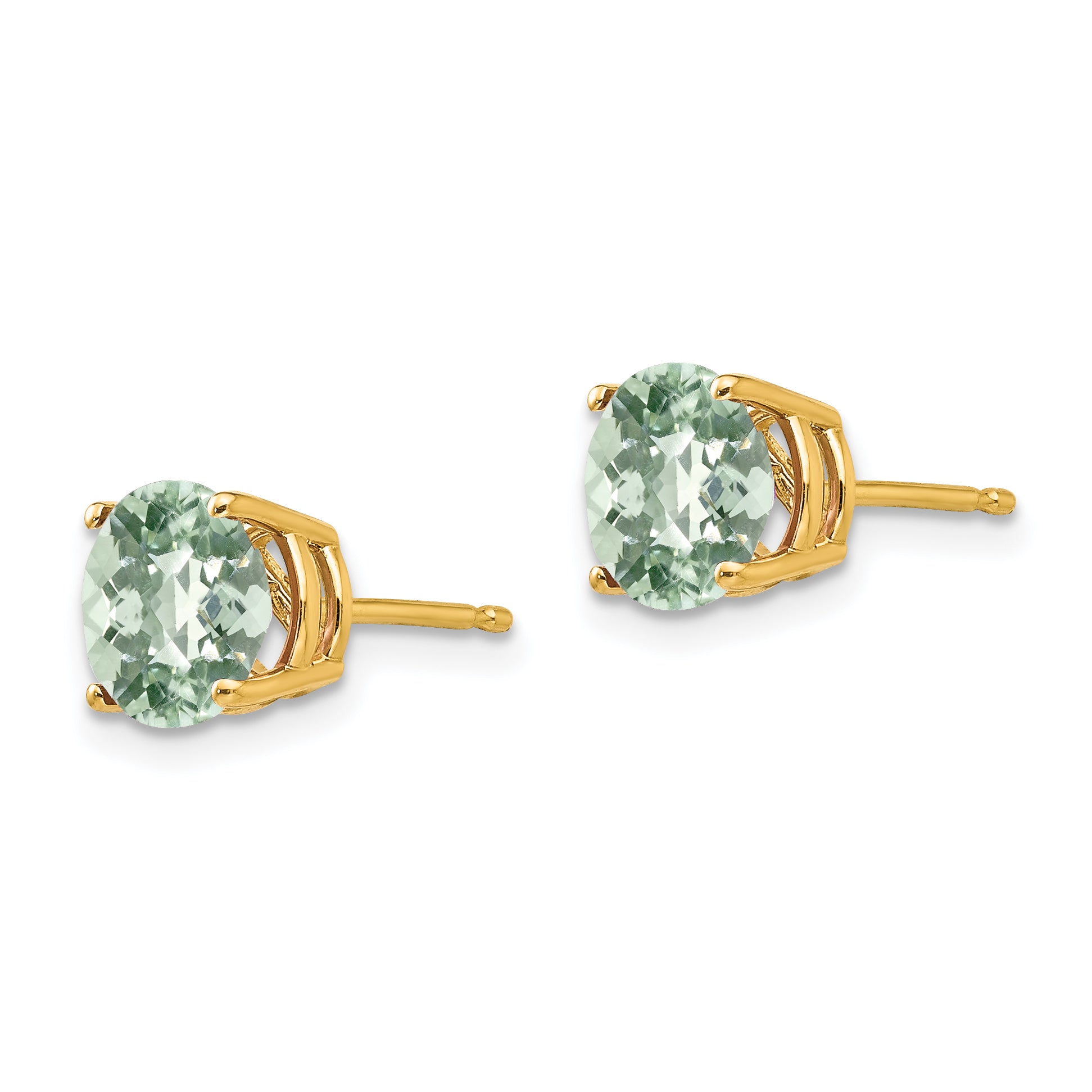 14k 7mm Round Checker-Cut Green Quartz Earrings Secondary image