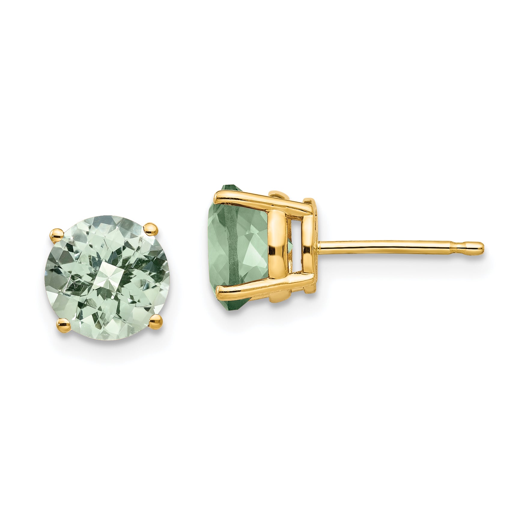 14k 7mm Round Checker-Cut Green Quartz Earrings Main image