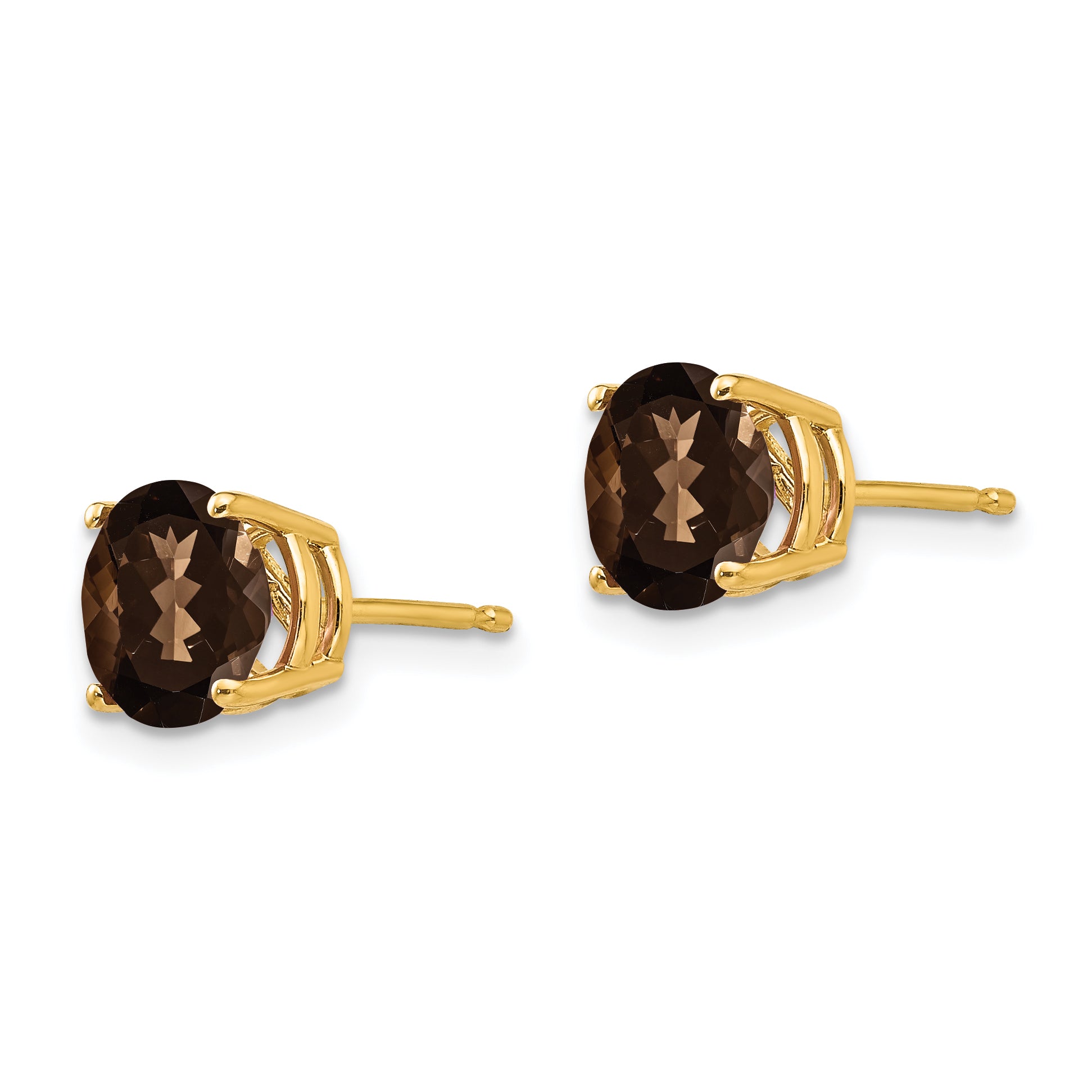 14k 7mm Round Checker-Cut Smoky Quartz Earrings Secondary image