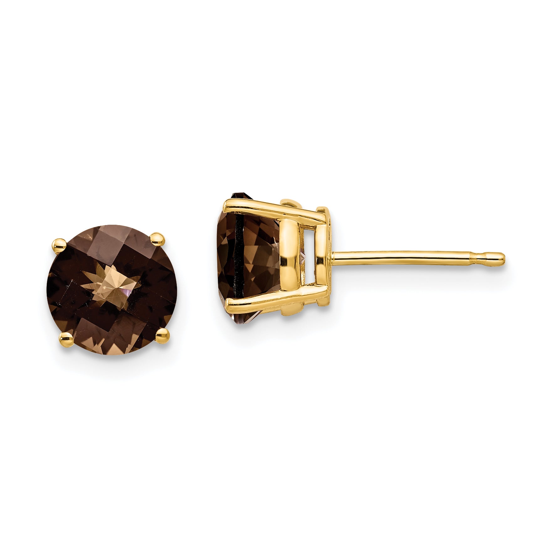 14k 7mm Round Checker-Cut Smoky Quartz Earrings Main image
