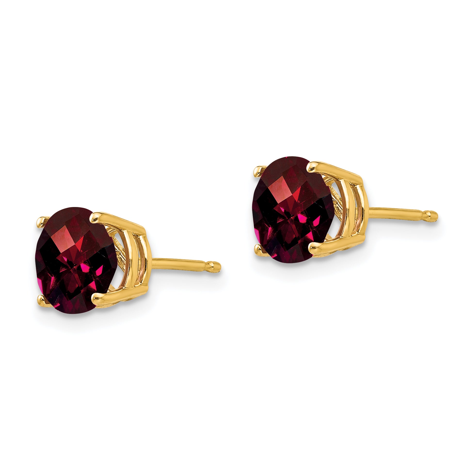 14k 7mm Garnet Checker Earrings Secondary image