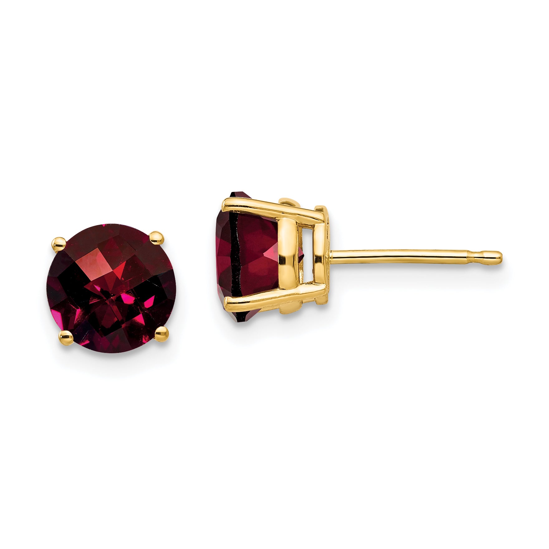 14k 7mm Garnet Checker Earrings Main image