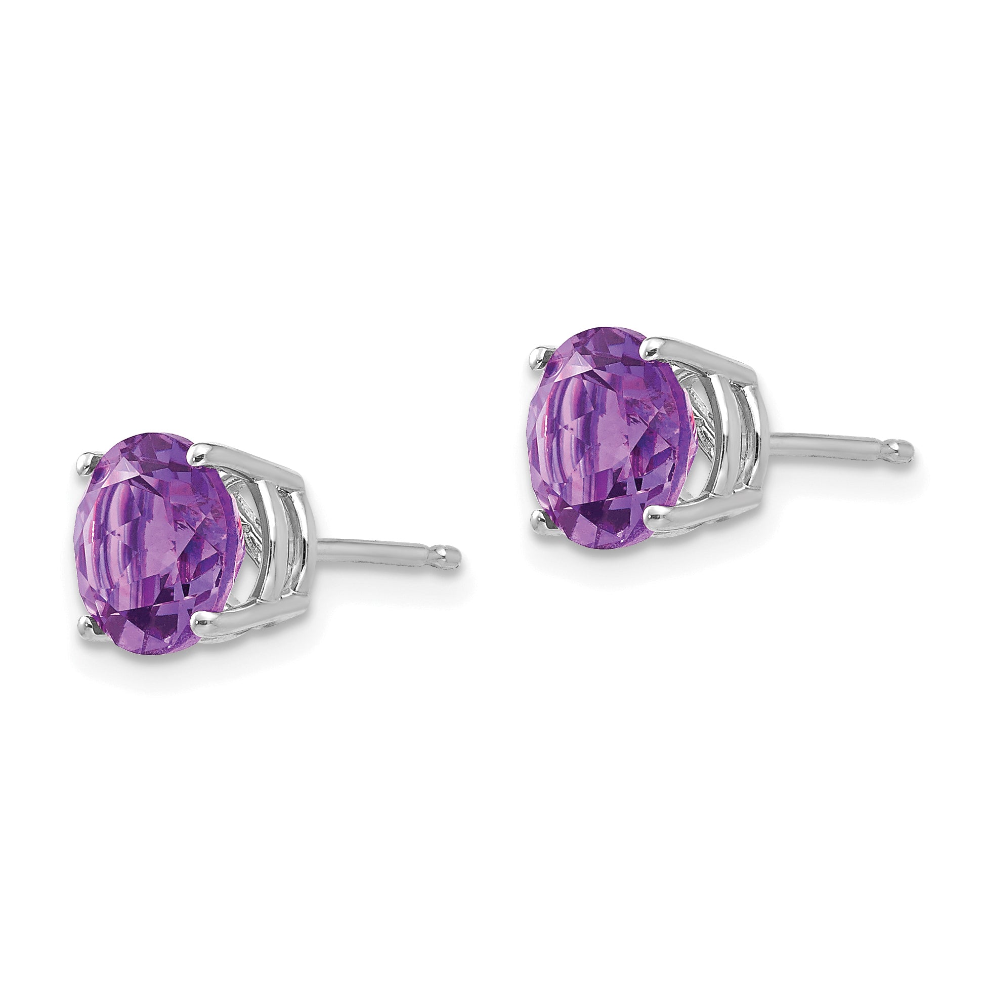 14k White Gold 7mm Amethyst Earrings