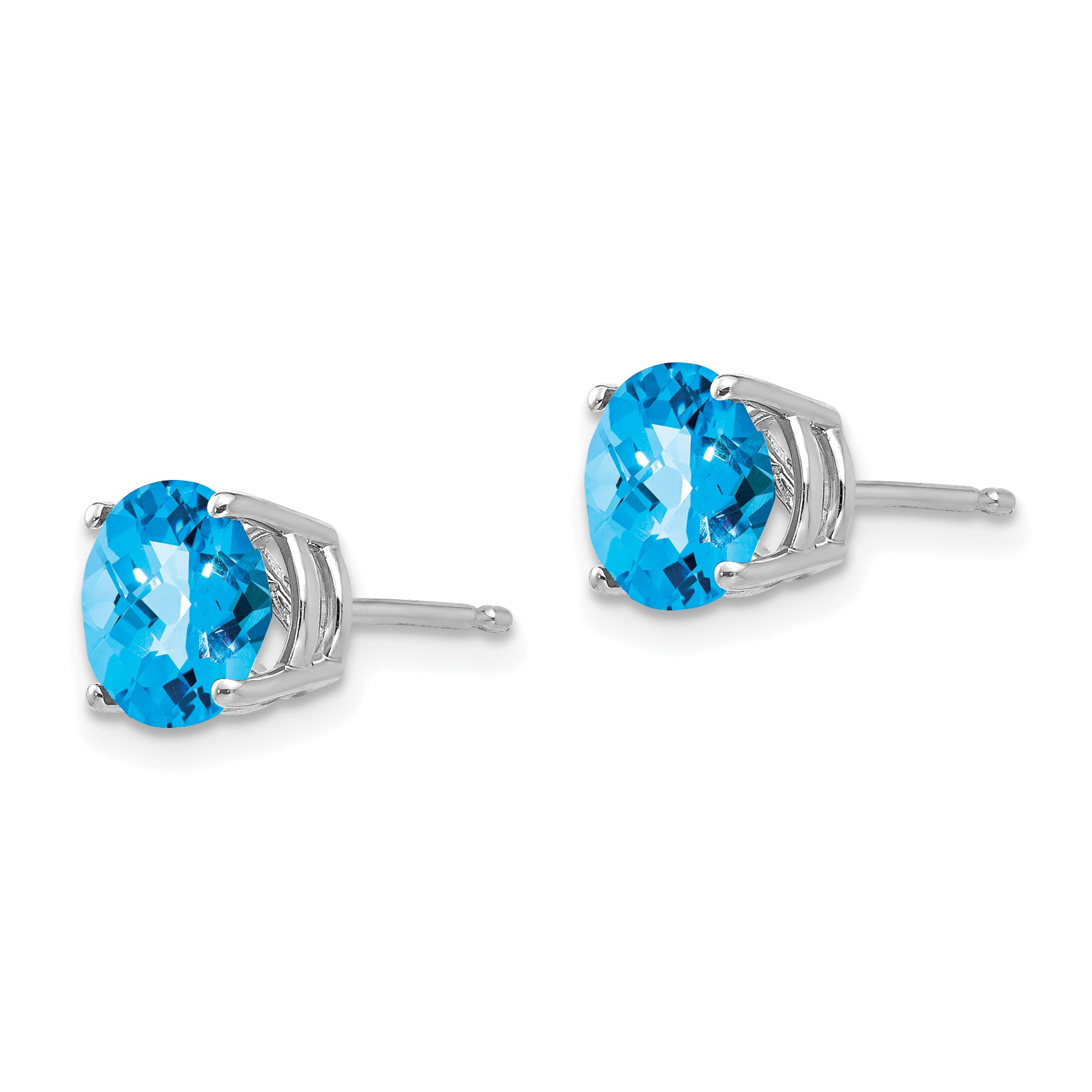 14k White Gold 7mm Blue Topaz Checker Earrings Secondary image