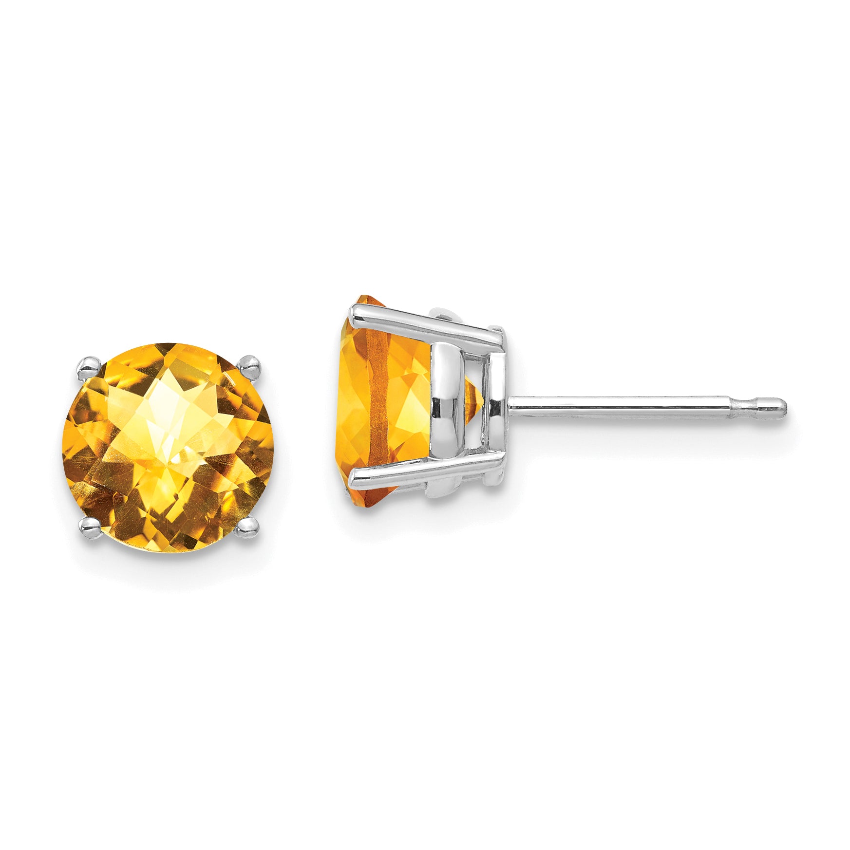 14k White Gold 7mm Citrine Checker Earrings Main image