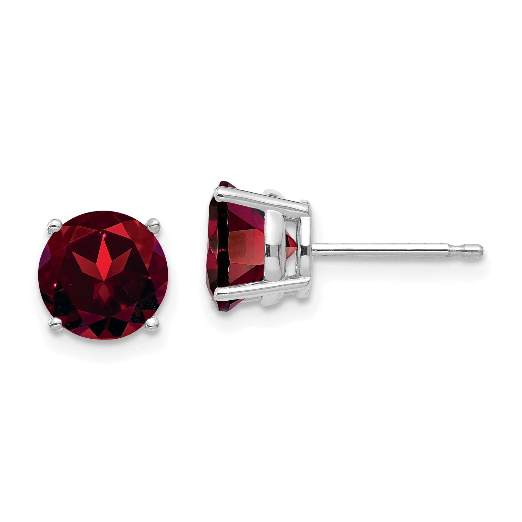14k White Gold 7mm Garnet Earrings Main image