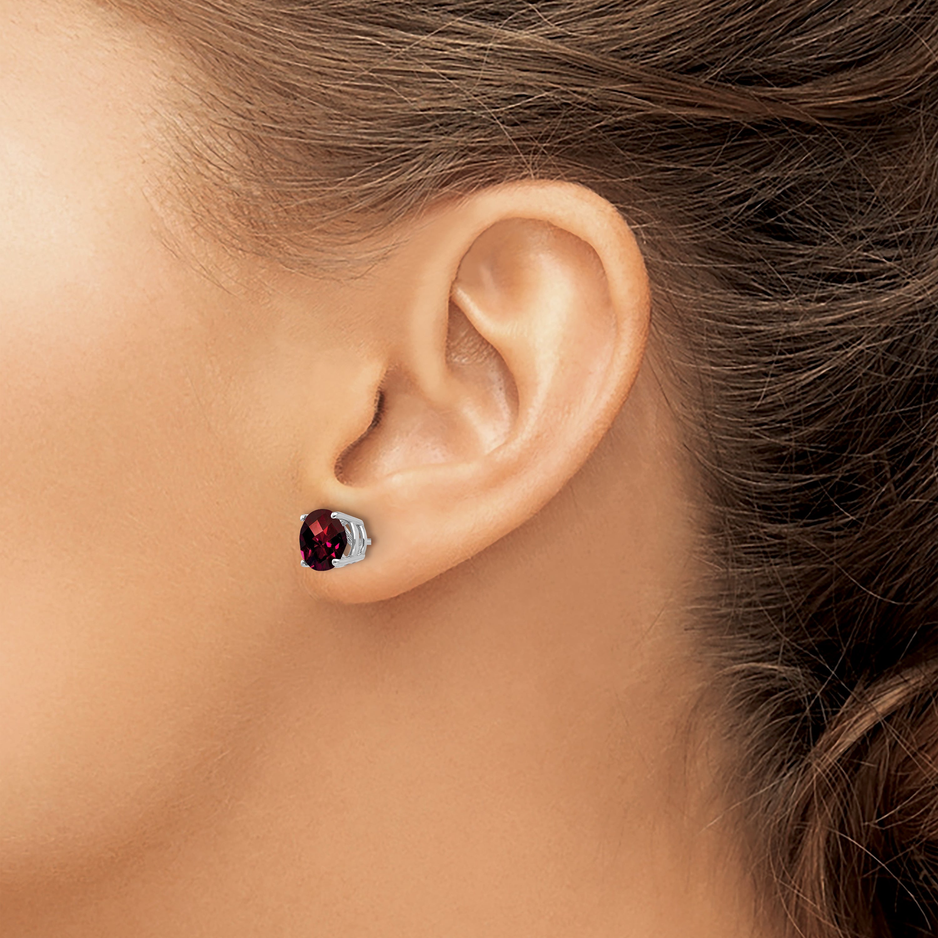 14k White Gold 7mm Garnet Checker Earrings