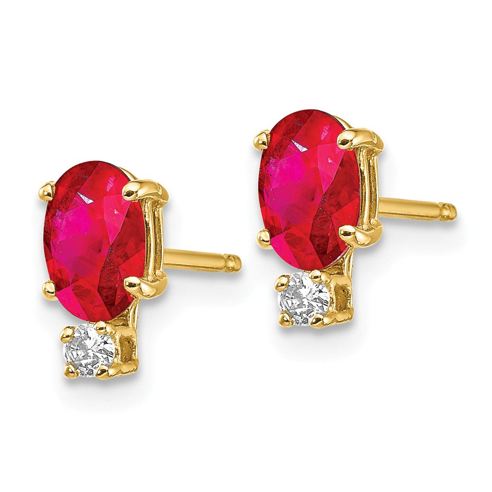 14K 6x4mm Oval Ruby AA Diamond Earrings