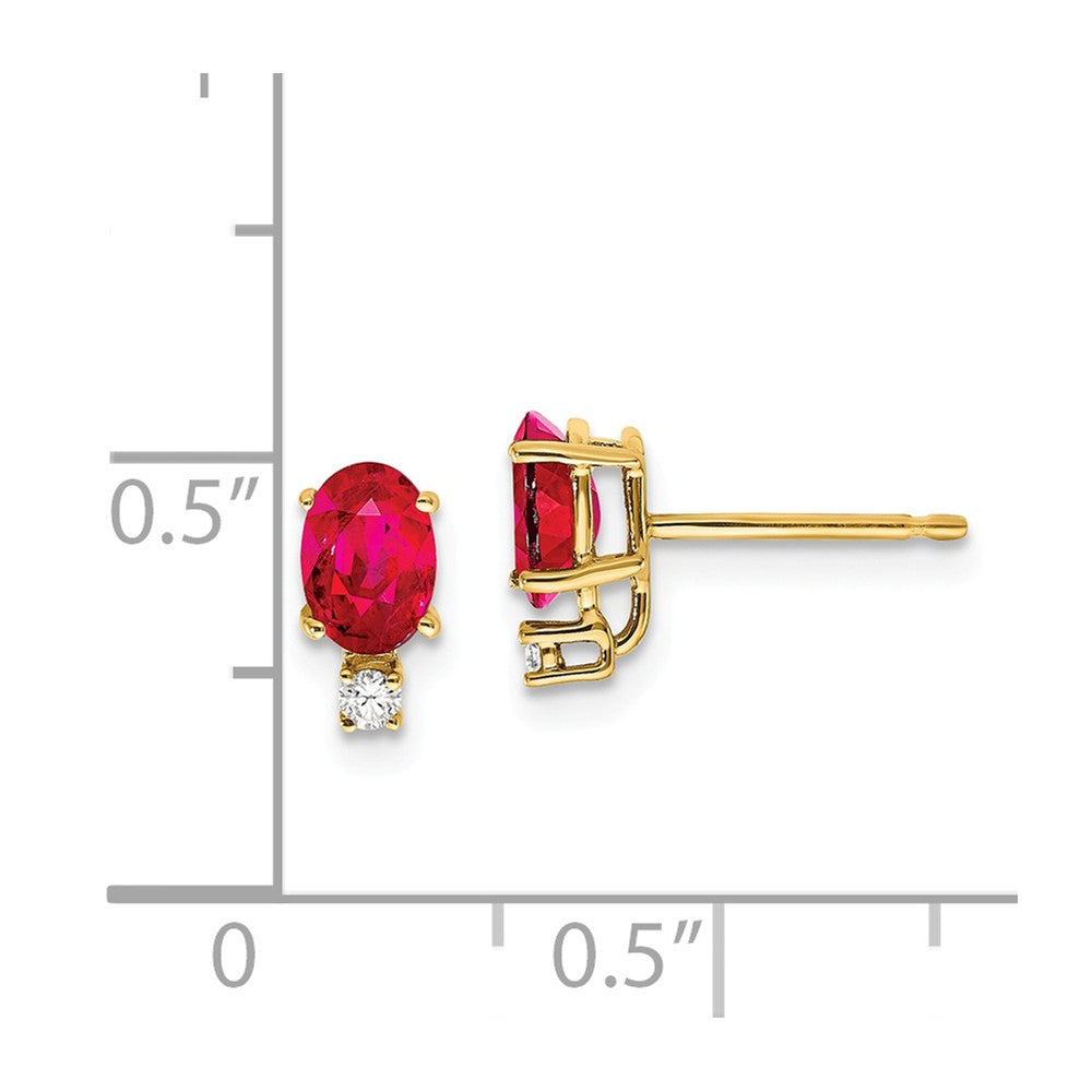 14k 6x4mm Oval Ruby AA Diamond Earrings