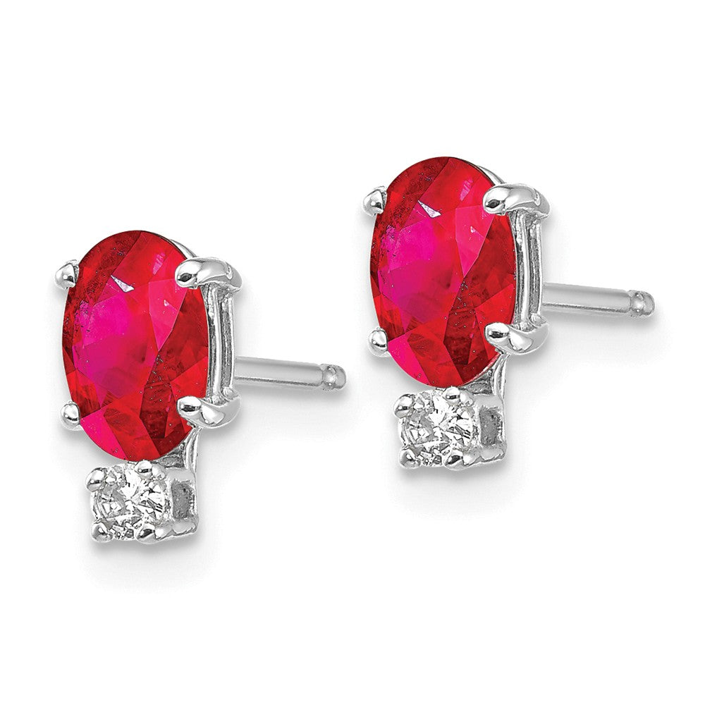 14K White Gold 6x4mm Oval Ruby AA Diamond Earrings