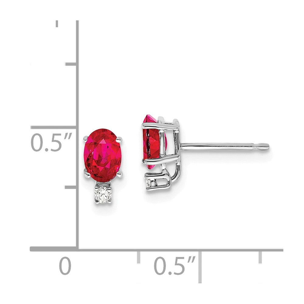 14k White Gold 6x4mm Oval Ruby AA Diamond Earrings