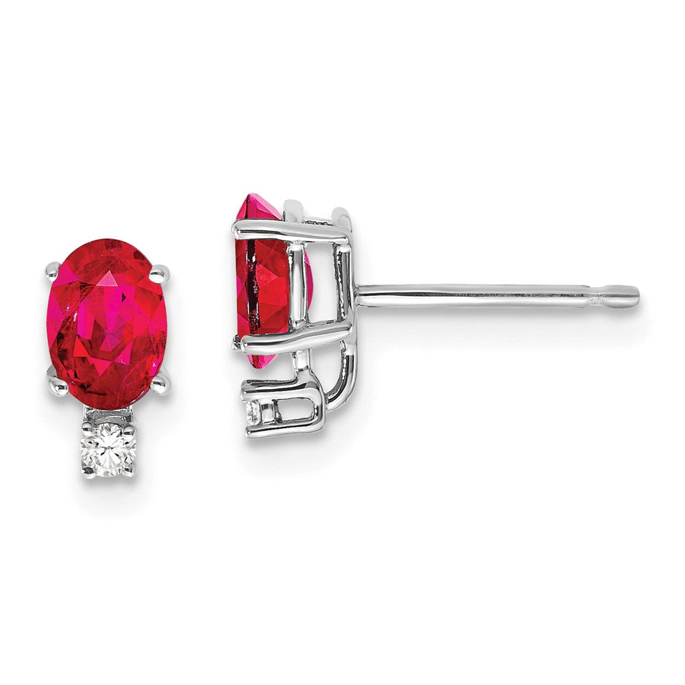 14K White Gold 6x4mm Oval Ruby VS Diamond Earrings Main image