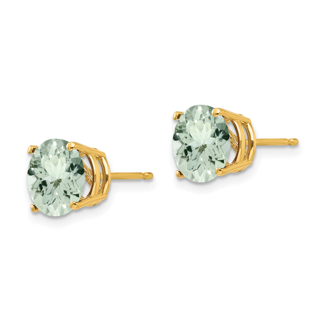 14k 8mm Round Green Quartz Earrings