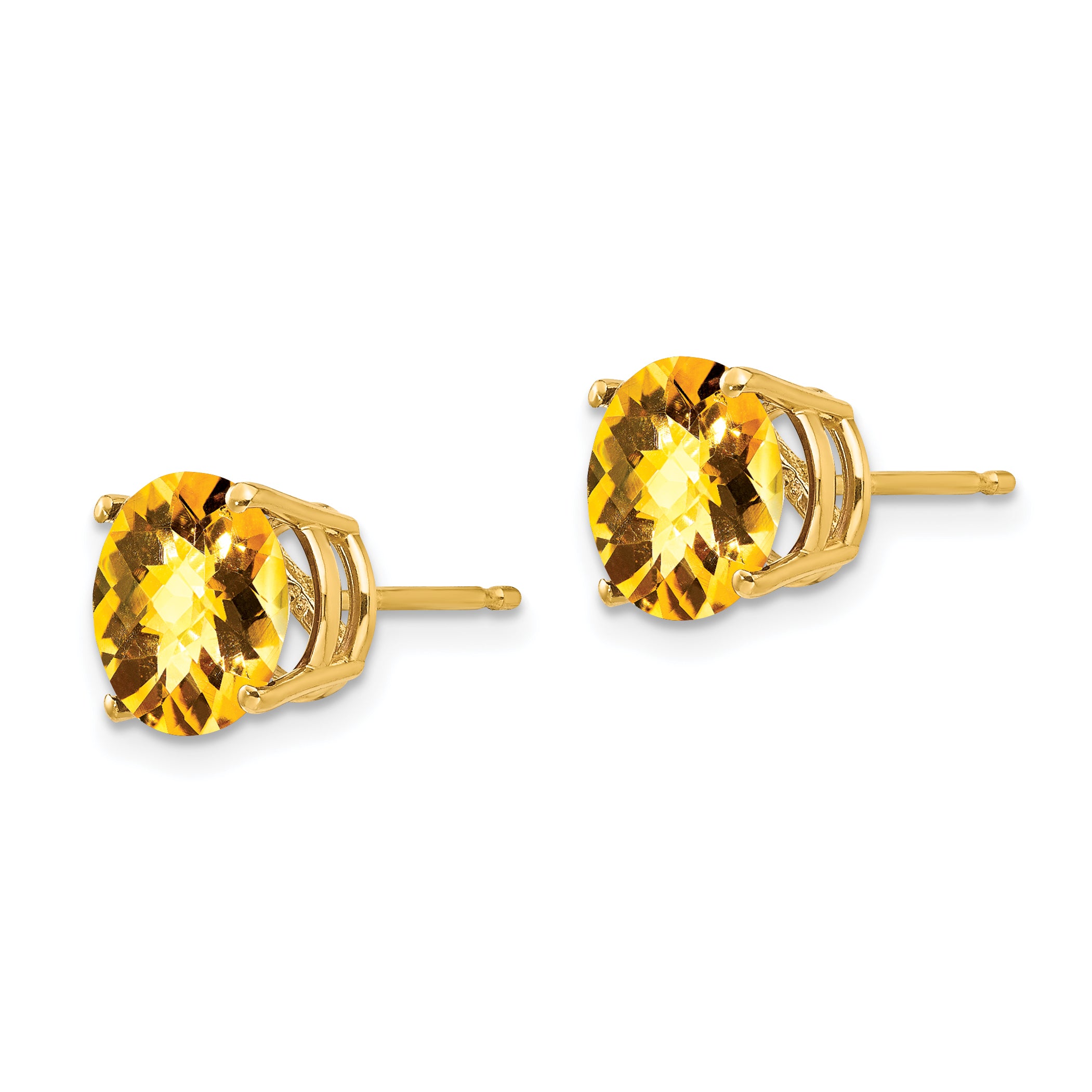 14k 8mm Citrine Checker Post Earrings Secondary image