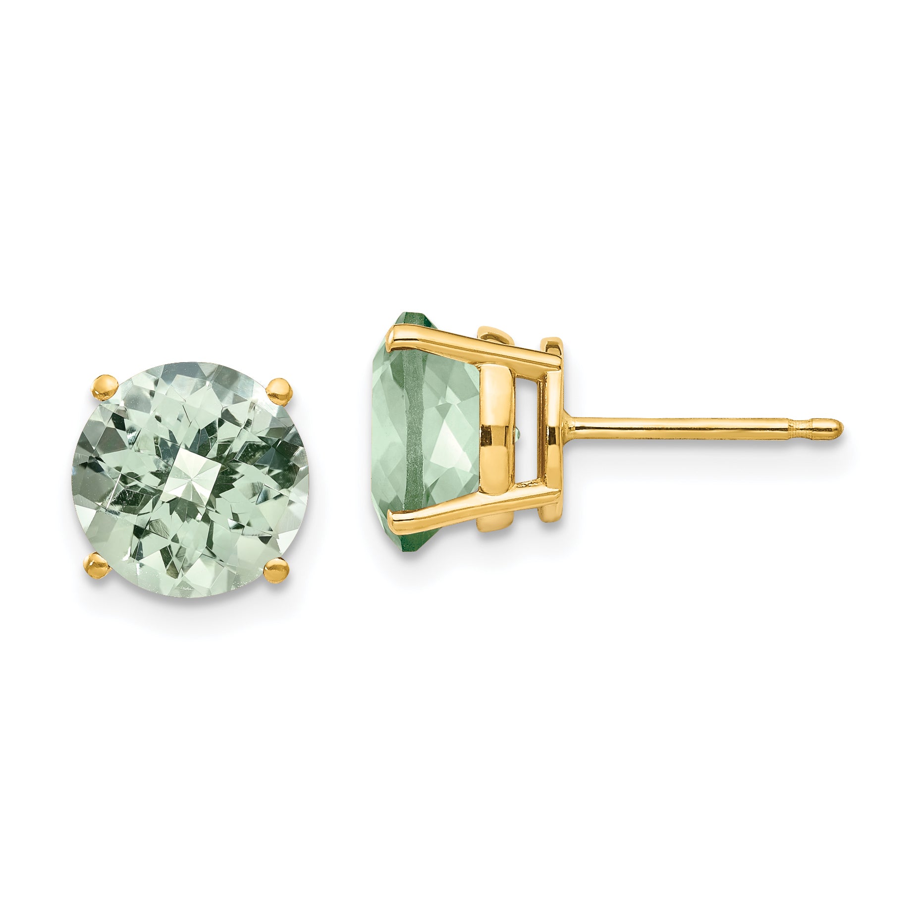 14k 8mm Round Checker-Cut Green Quartz Earring Main image