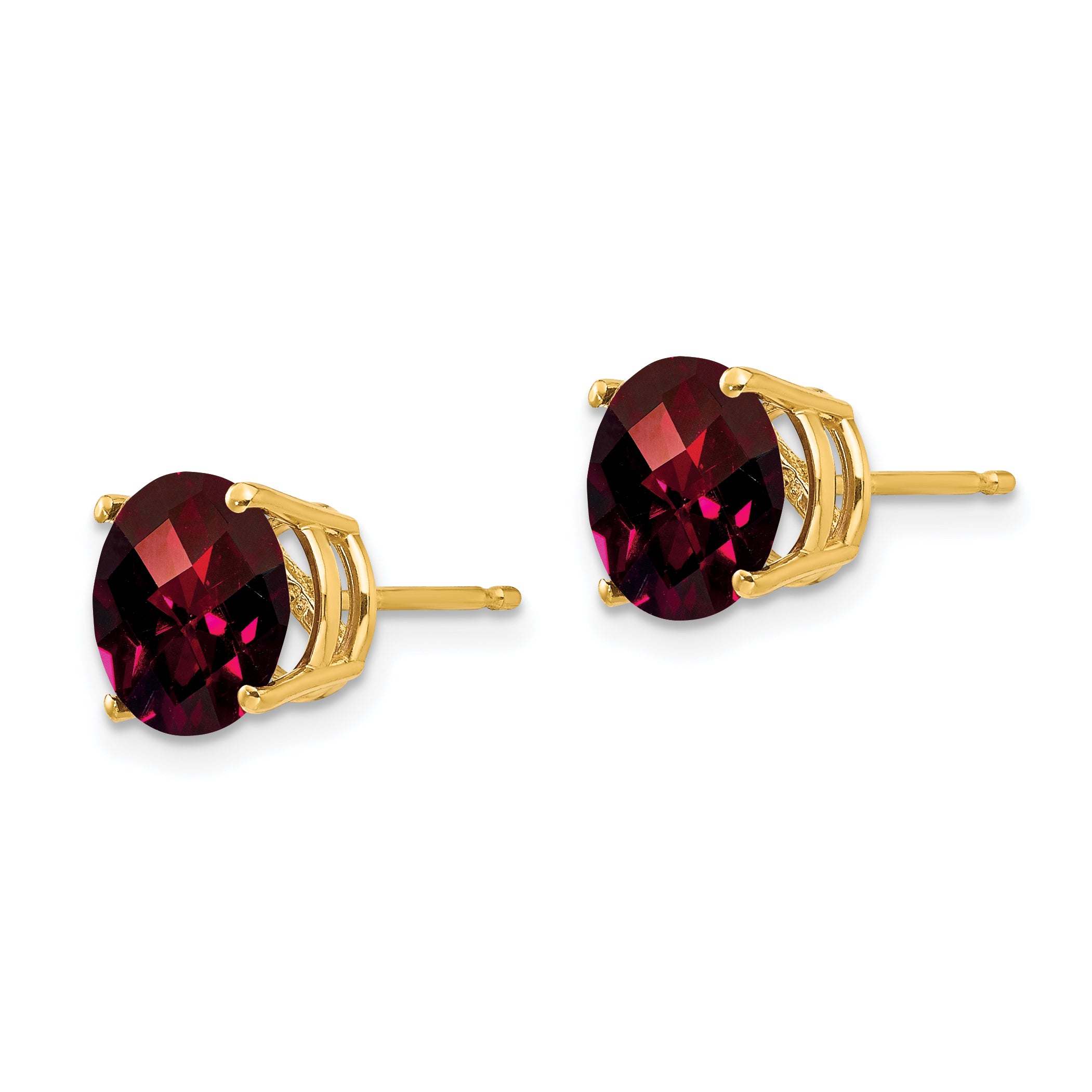 14k 8mm Garnet Checker Post Earrings Secondary image
