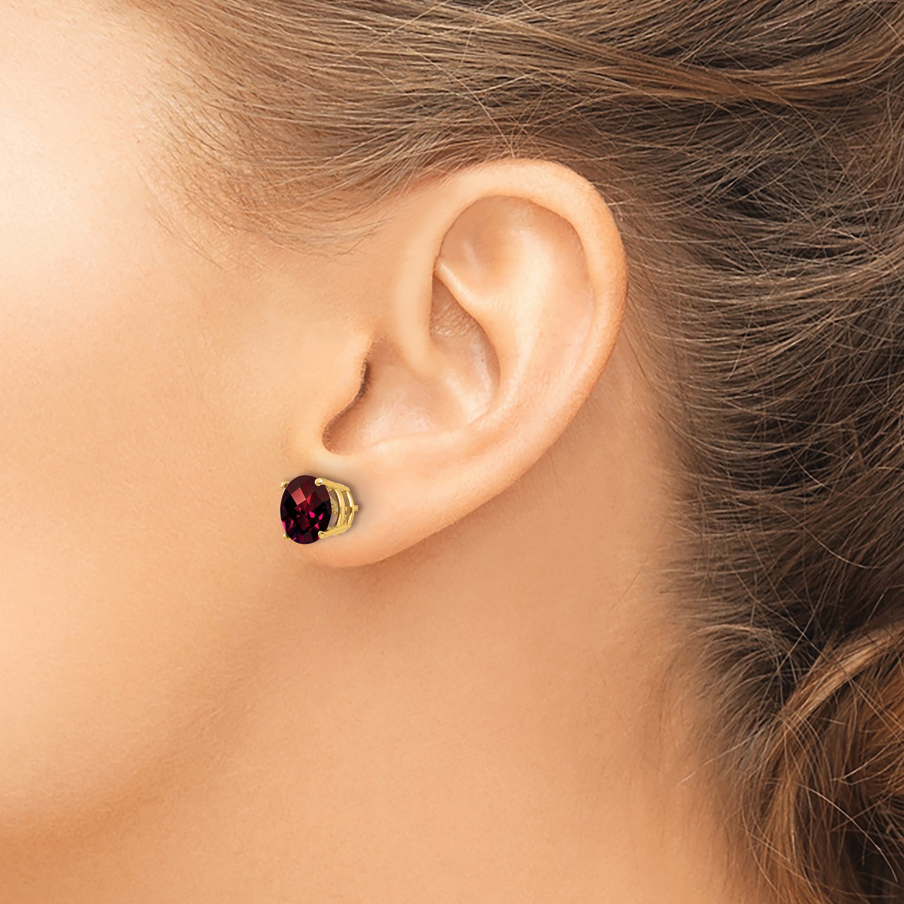 14k 8mm Garnet Checker Post Earrings