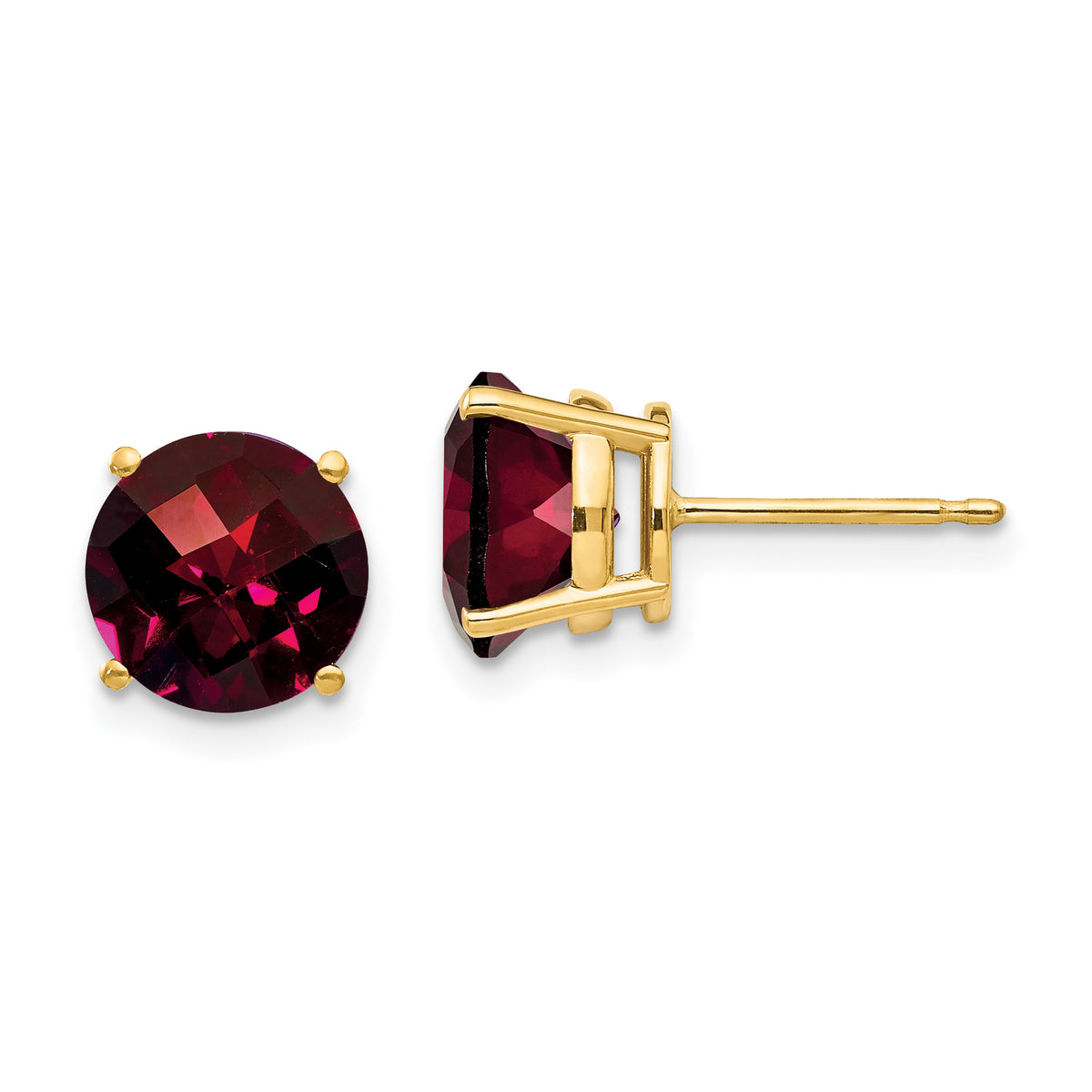 14k 8mm Garnet Checker Post Earrings