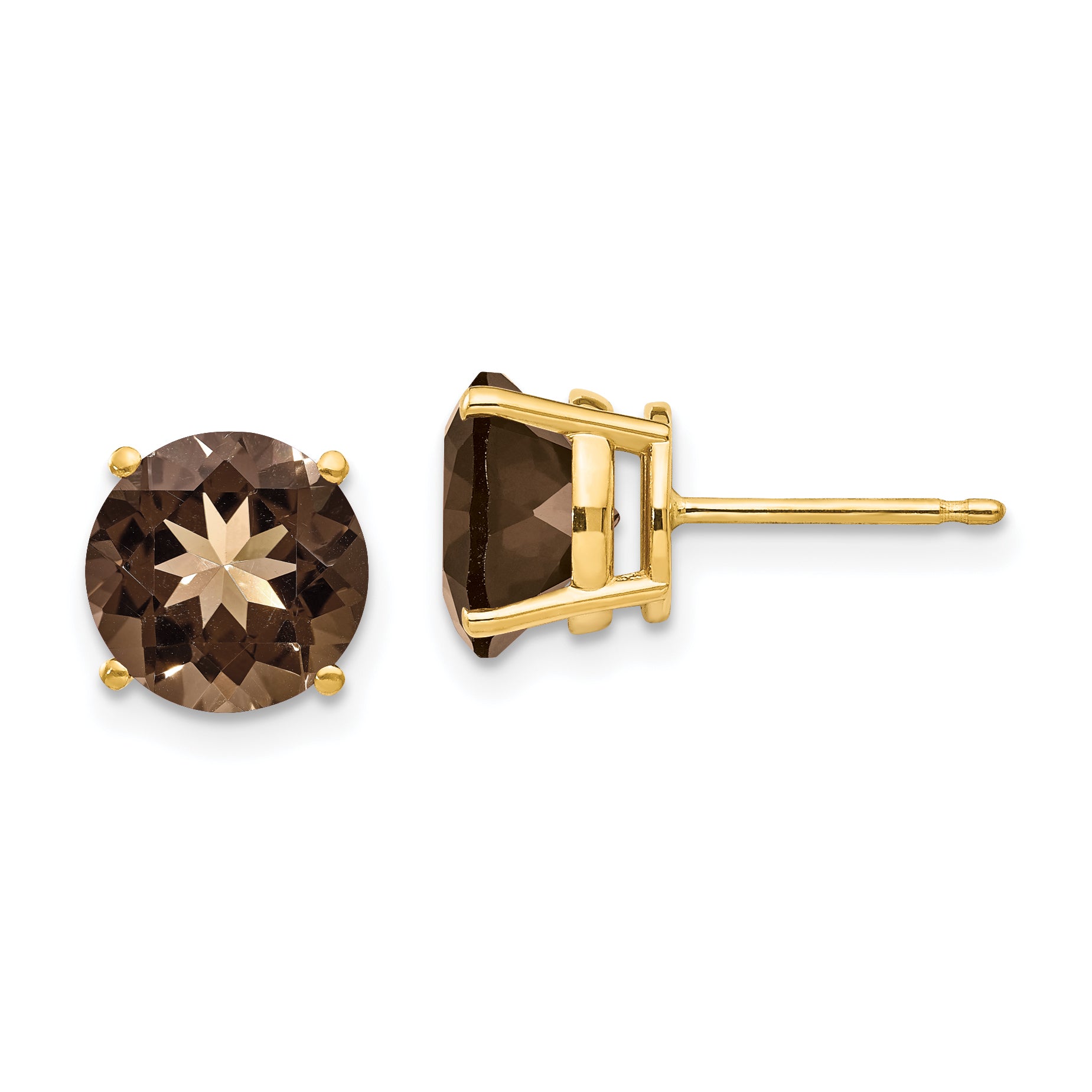 14k 8mm Round Smoky Quartz Earrings Main image