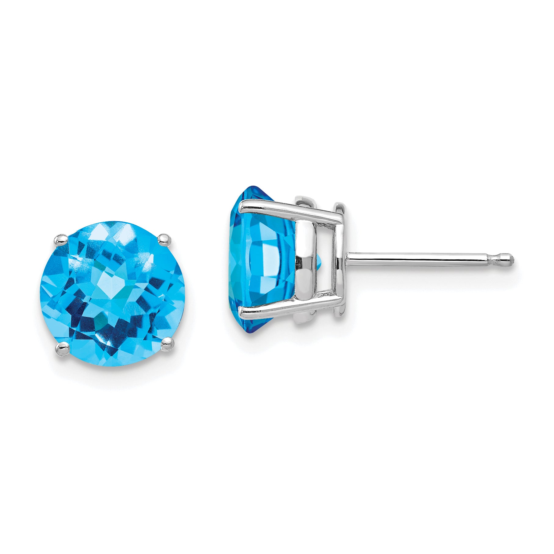 14k White Gold 8mm Blue Topaz Checker Earrings Main image
