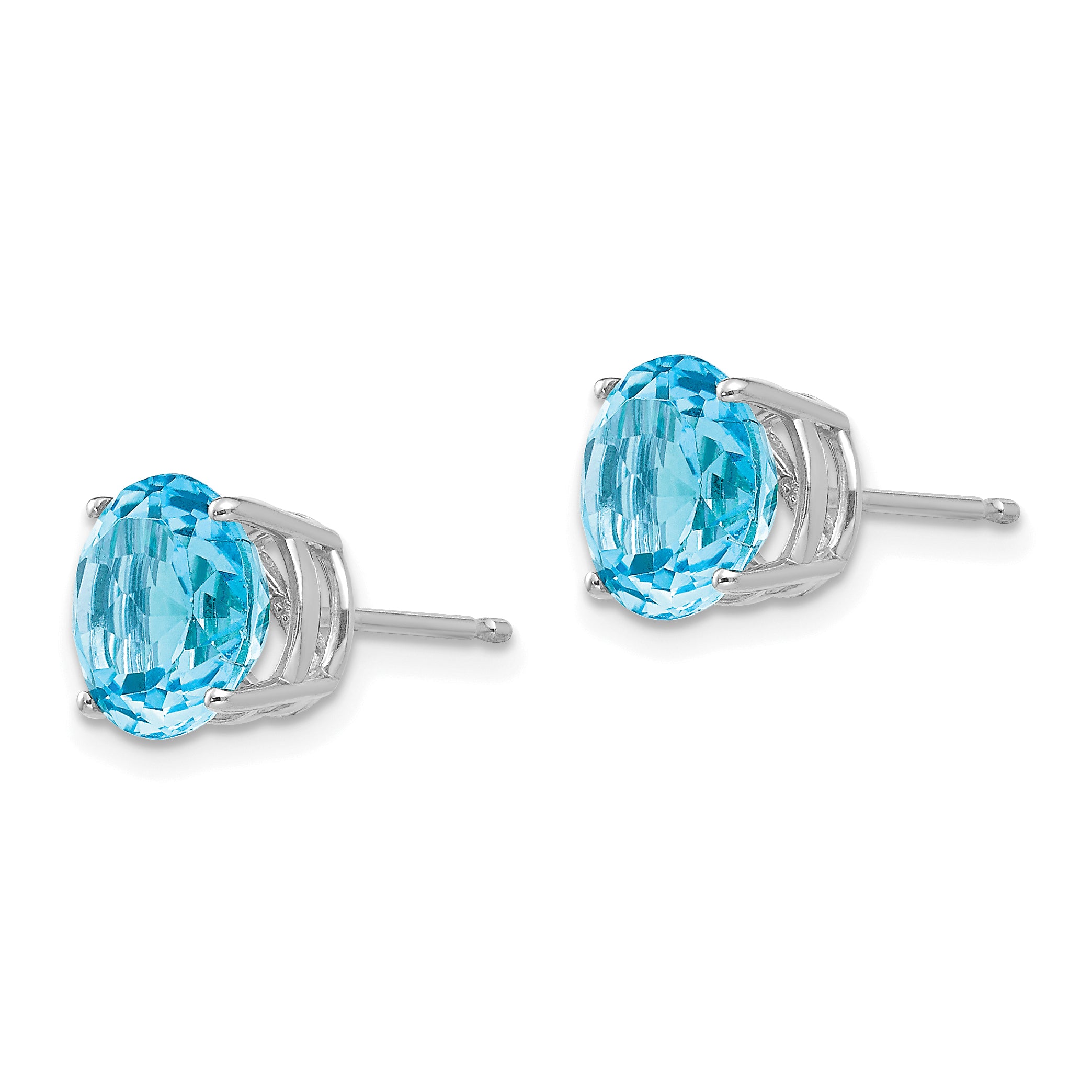 14k White Gold 8mm Blue Topaz Earrings