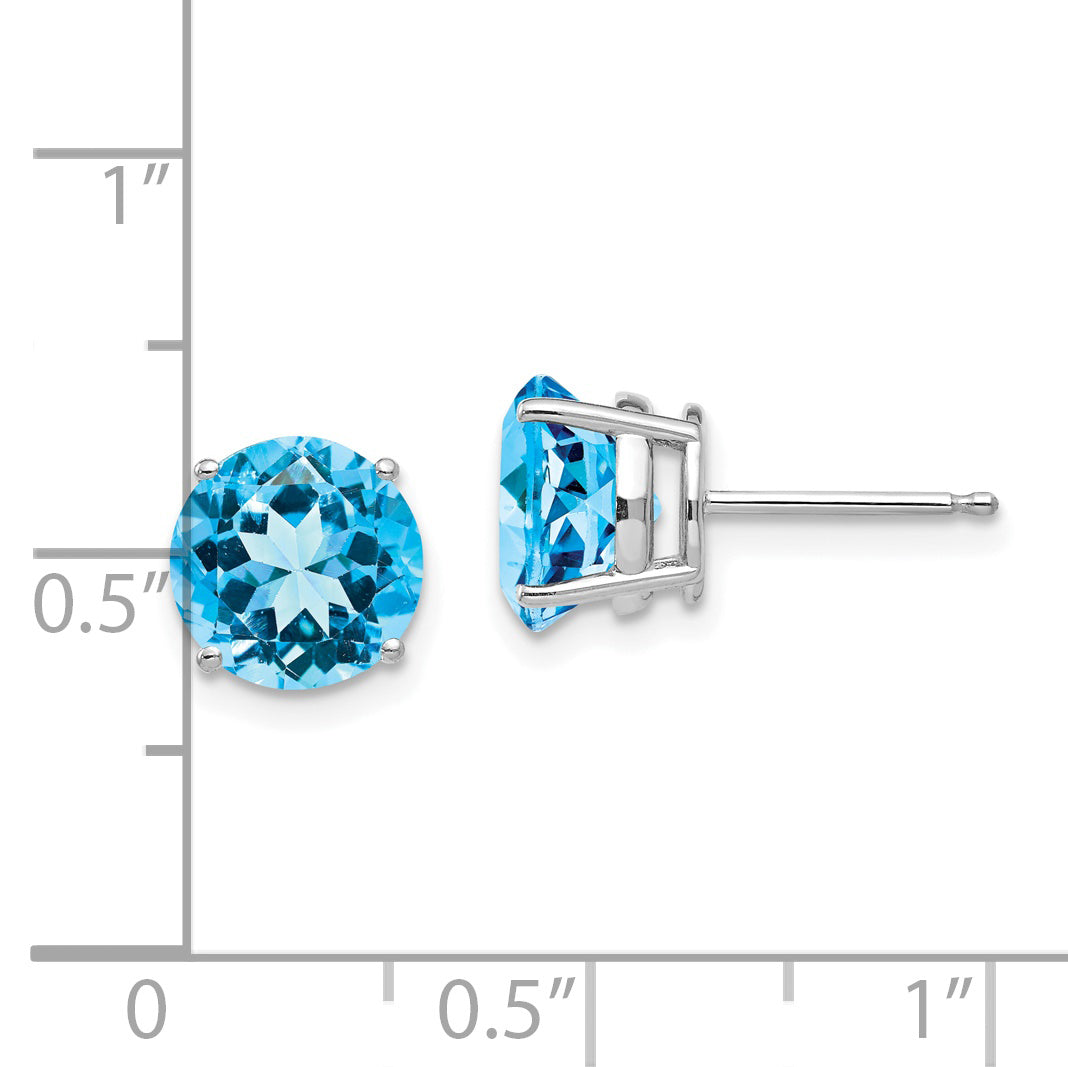 14k White Gold 8mm Blue Topaz Earrings