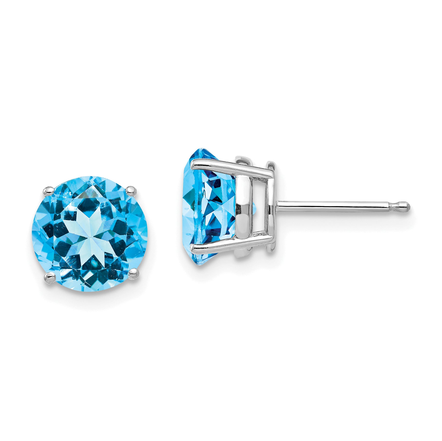 14k White Gold 8mm Blue Topaz Earrings