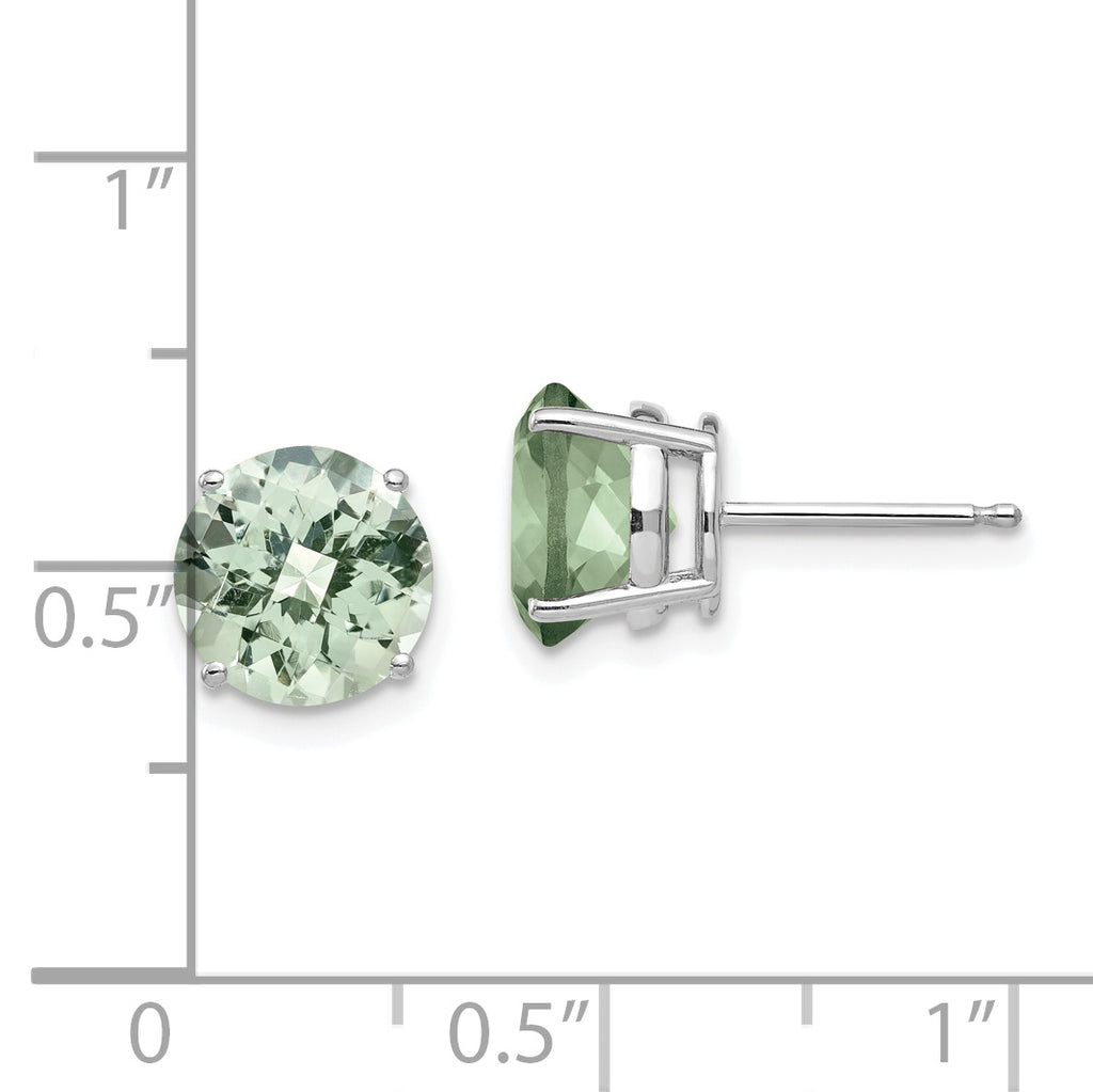 14kw 8mm Round Checker-Cut Green Quartz Earrings