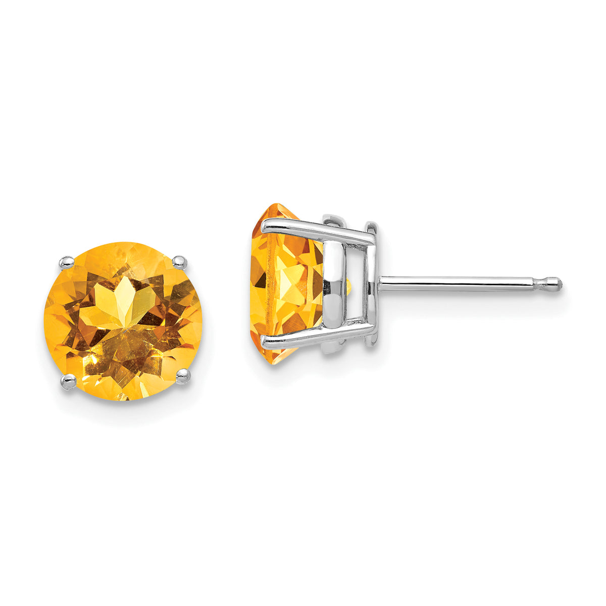 14k White Gold 8mm Citrine Earrings