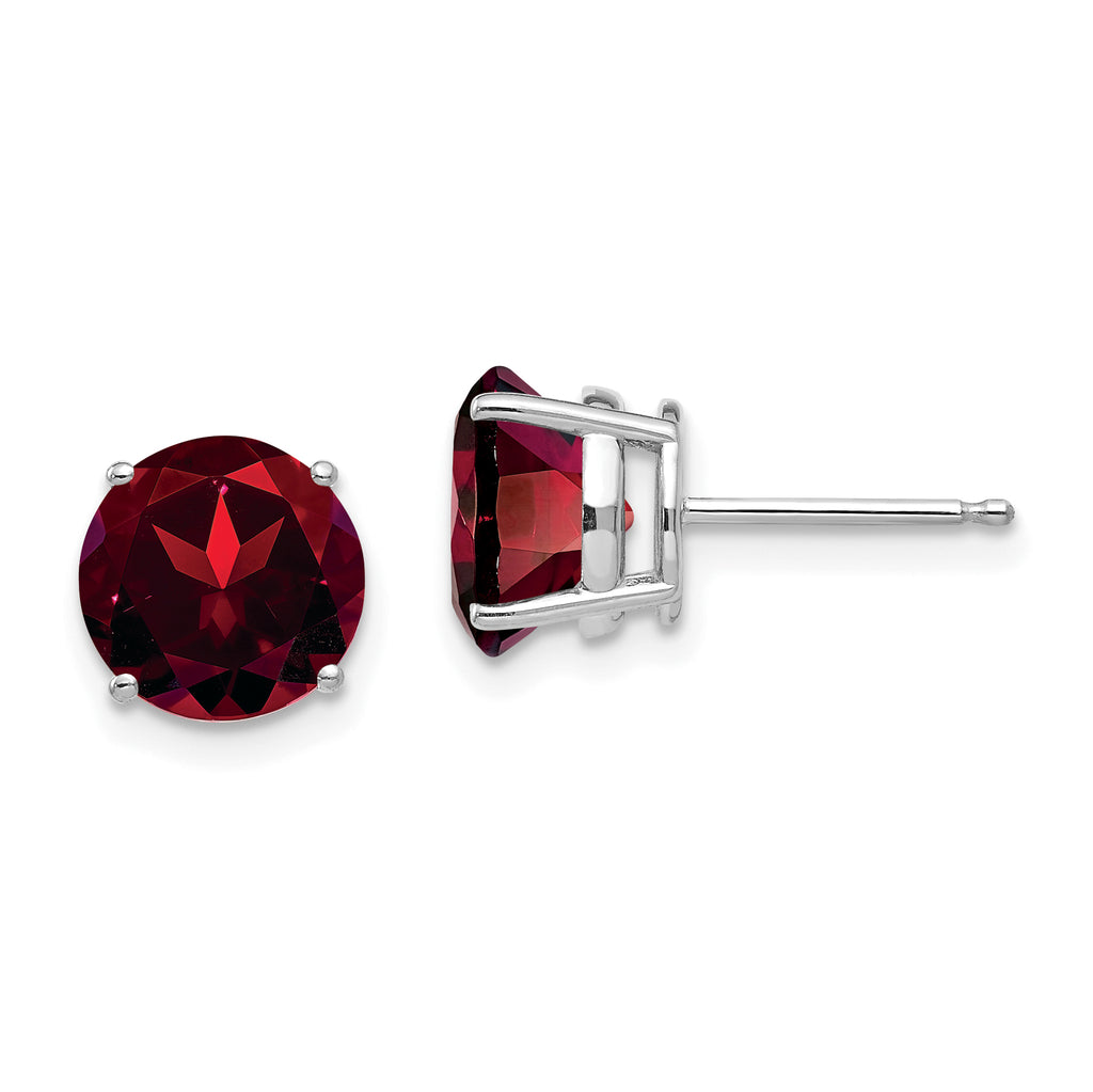 14k White Gold 8mm Garnet Earrings