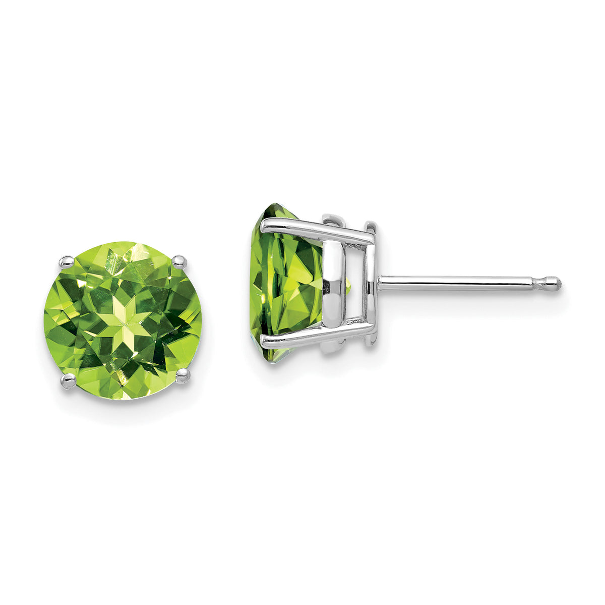 14k White Gold 8mm Peridot Earring