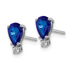 14K White Gold Sapphire Diamond Post Earrings