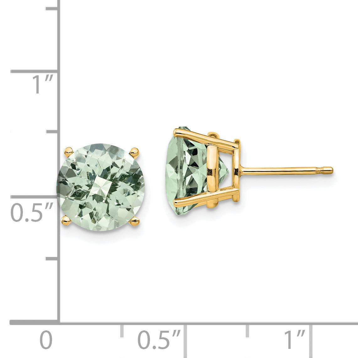 14k 9mm Round Checker-Cut Green Quartz Earrings Secondary image