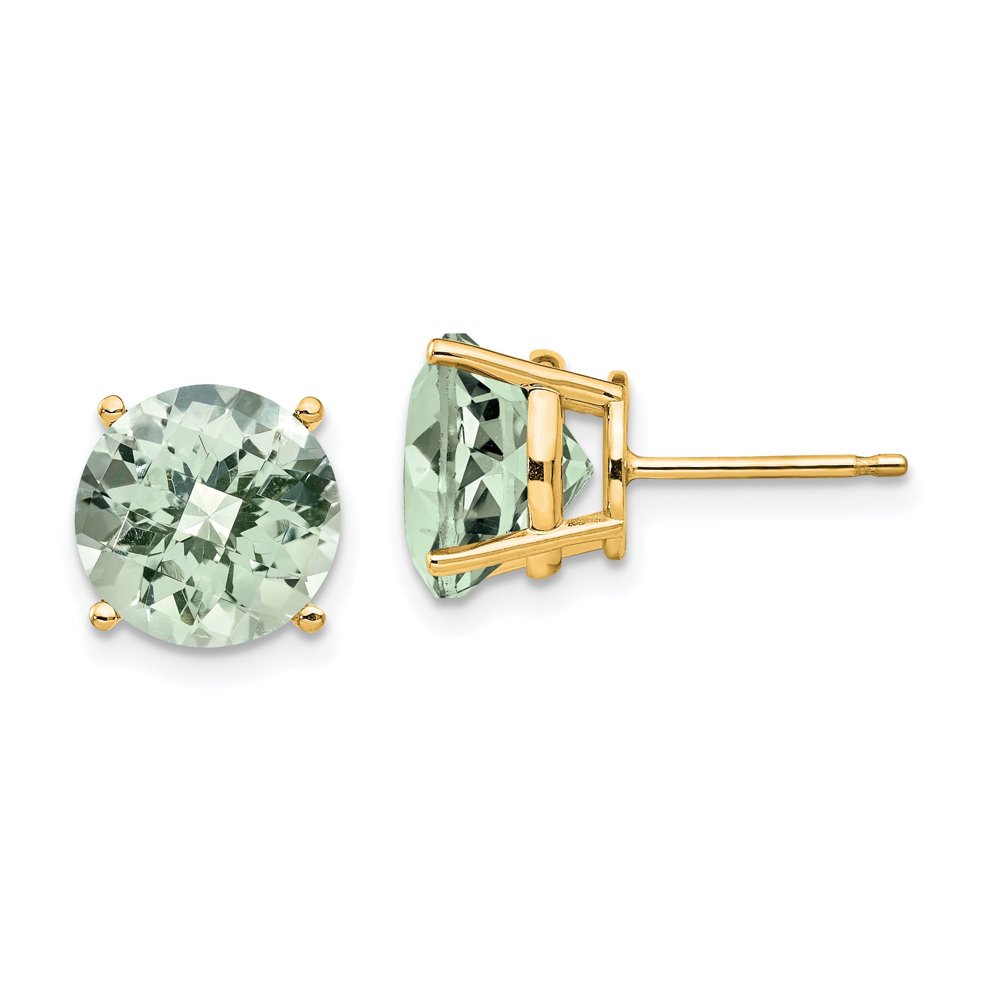 14k 9mm Round Checker-Cut Green Quartz Earrings Main image