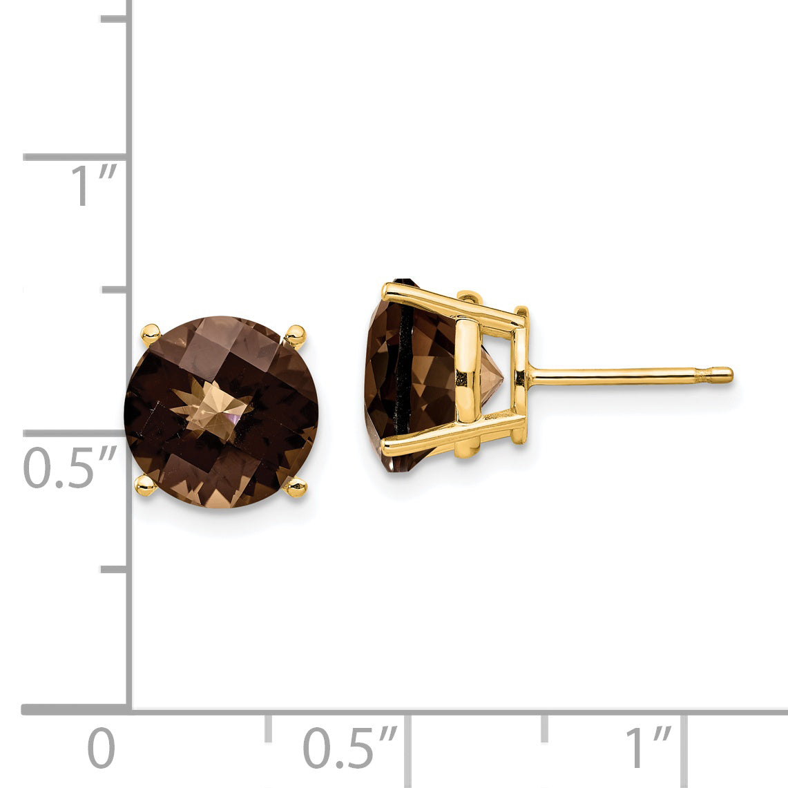 14k 9mm Round Checker-Cut Smoky Quartz Earrings Secondary image