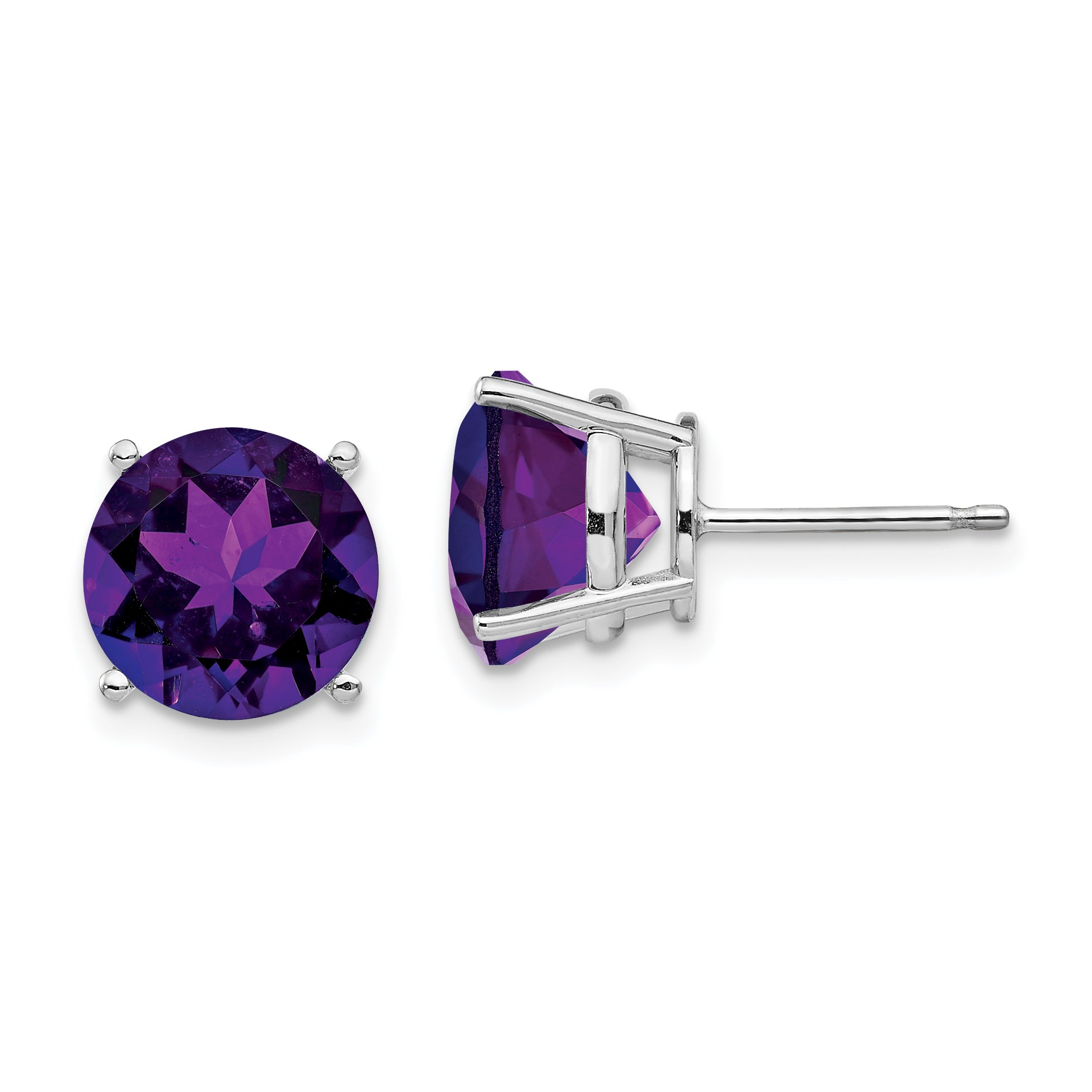 14k White Gold 9mm Amethyst Earrings Main image