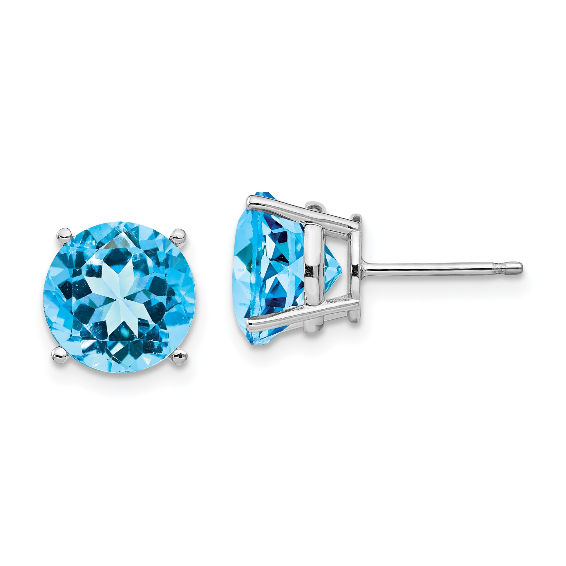 14k White Gold 9mm Blue Topaz Earrings Main image