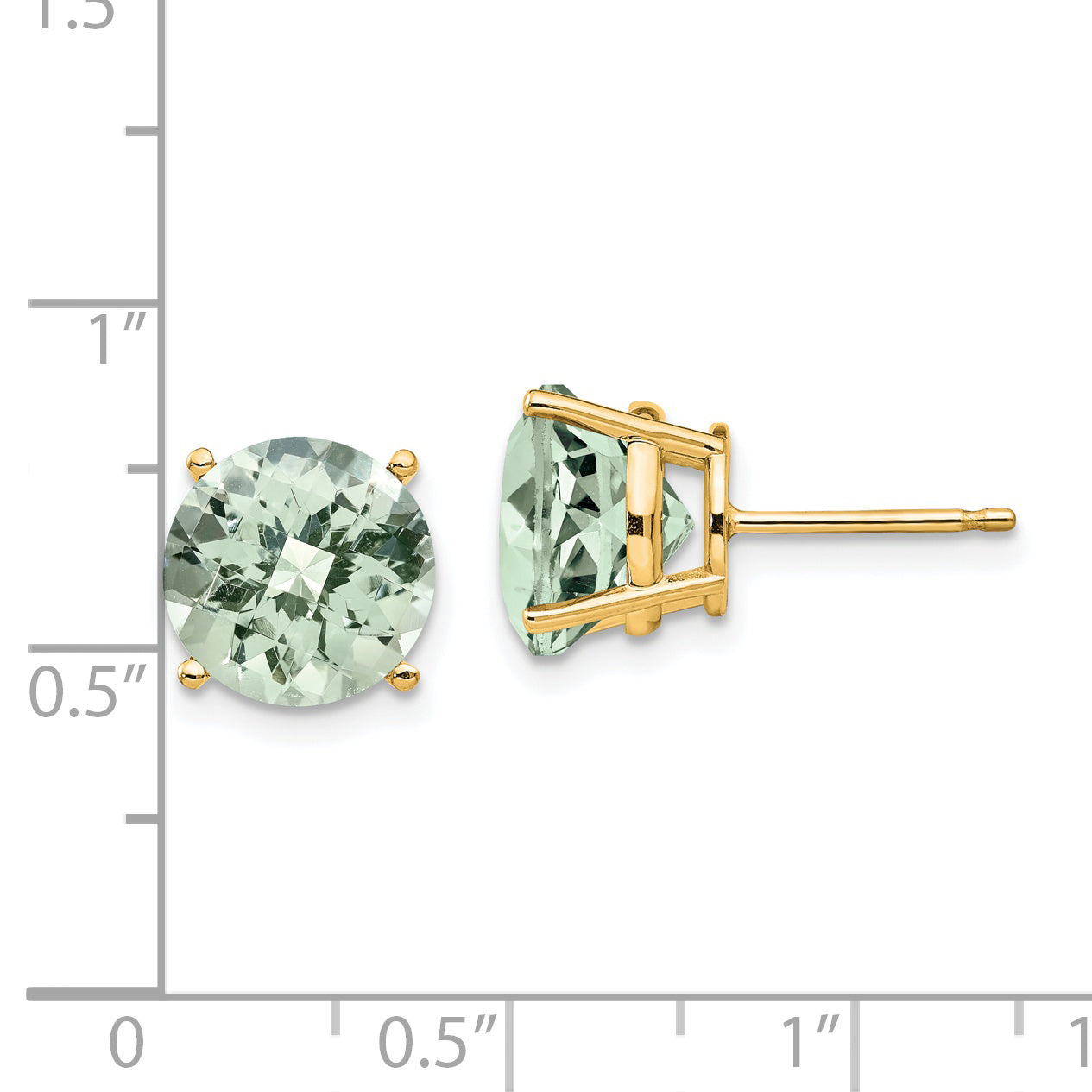 14k 10mm Round Checker-Cut Green Quartz Earrings Secondary image