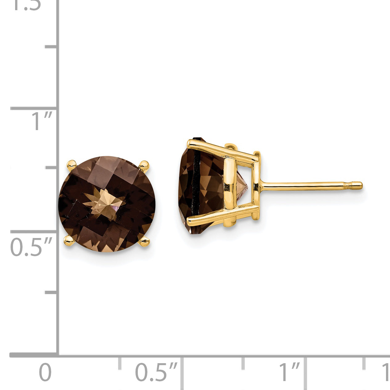 14k 10mm Round Checker-Cut Smoky Quartz Earrings Secondary image