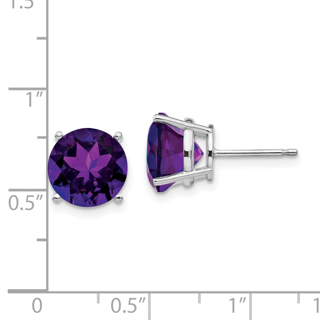 14k White Gold Amethyst Round Stud Earrings
