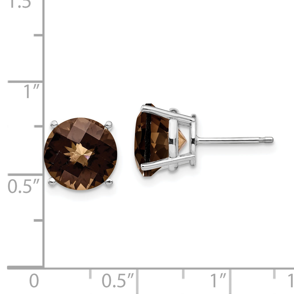 14kw 10mm Round Checker-Cut Smoky Quartz Earrings
