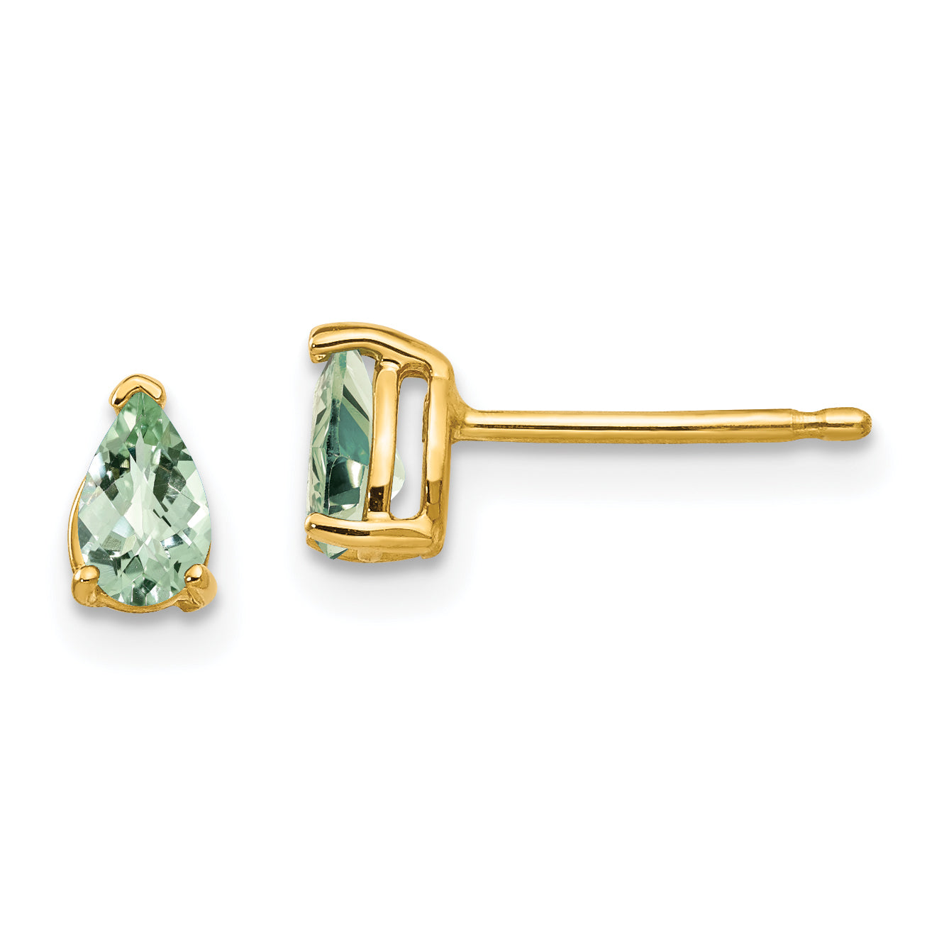 14k 5x3 Pear Checker-Cut Green Quartz Earrings Main image